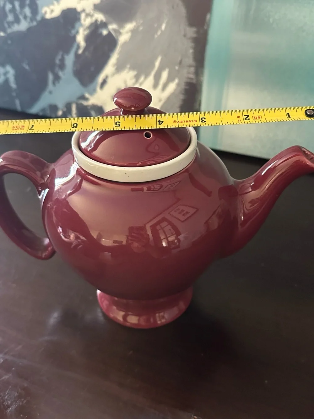 Burgundy Ceramic Teapot with Ivory Rim